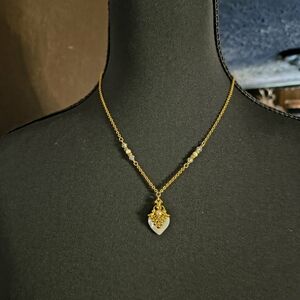 1928 Gold-Tone Heart Pendant Necklace with White Stone